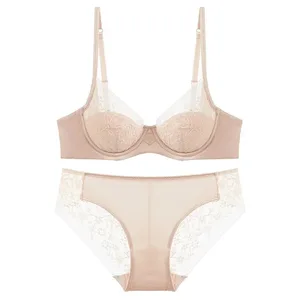 Femmes Sexy dentelle ensemble de soutien-gorge fleur broderie voir à travers ensemble de Lingerie sous-vêtements quotidiens soutien-gorge et culotte ensemble