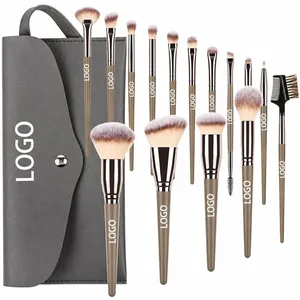 15-Piece Makeup Brush Kit Portable Vegan Cosmetic Brush Set with Travel Bag Soft Synthetic Hair Face Eye Beauty Tools