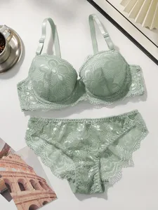 Conjunto de sutiã de renda feminino mais vendido com copos push up acolchoados sexy lingerie confortável conjunto de biquíni S-XL viomisha