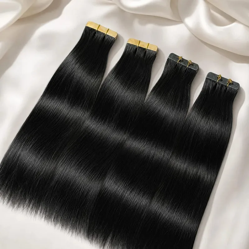 22 24 Inch Tape In Hair Extensions Human Hair Seamless Invisible Natural 1B Black Color 21Pcs/Pack 50g Remy Straight Brazilian 100% Pure Human Hair For Women