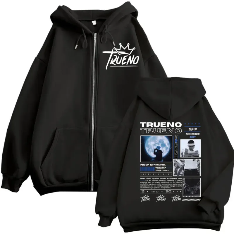 Rapper Trueno Hoodie Ritsleting Gambar Dua Sisi Pria Wanita Harajuku Hip Hop Kaus Ritsleting Mode Kasual Pulover Besar