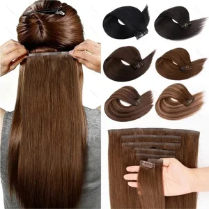 Tape PU Clip In Hair Premium Remy Clip In emberi hajhosszabbító 7db Clip-on Hair 14"-24" 110G Balayage Ombre Mocha Barna Fekete