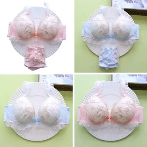 Conjunto de lencería de encaje sexy para mujer, sujetador con aros push-up con diseño de inmersión baja, transpirable y cómodo
