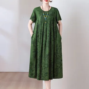 Nova moda casual 2026 vestidos de verão para mulheres vintage manga curta o-pescoço impressão solto vestido floral roupas femininas