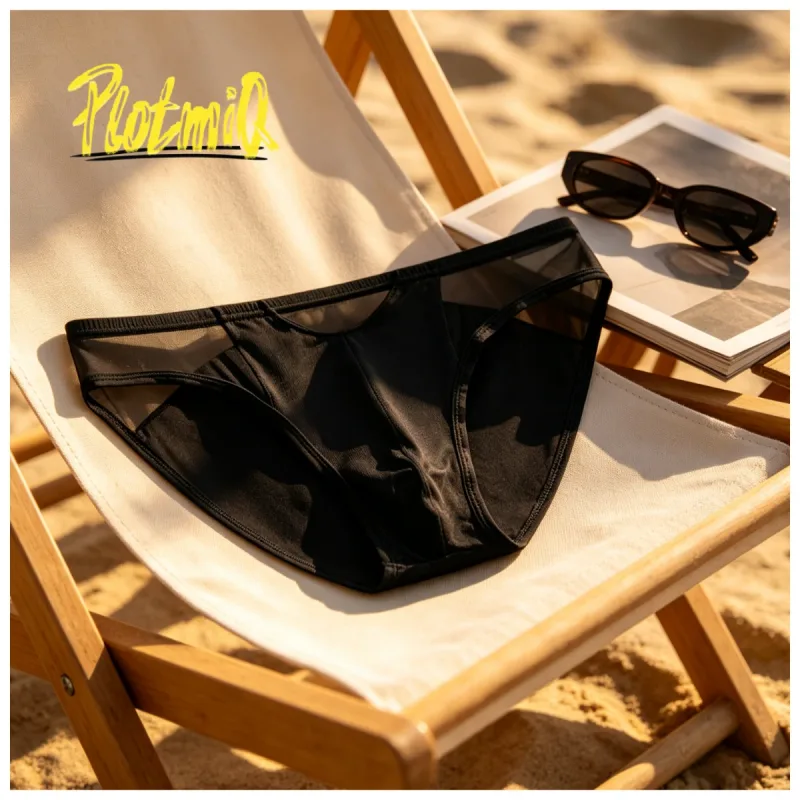 1PCS Herren Gespleißt Sheer Bikini Unterwäsche Schwarz Mesh Panel Design Weiche Elastische Material 3D Kontur Beutel Männliche Schriftsätze