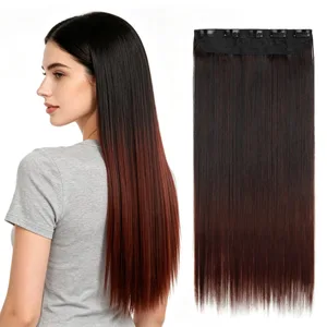 Grampo em extensões de cabelo 5 clipes uma peça de cabelo reto ombre dois tons de alta temperatura sintético peruca para mulher