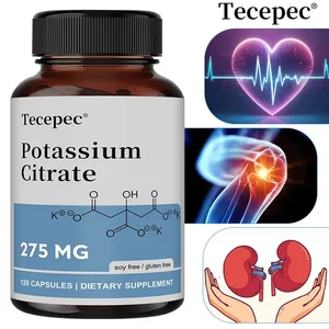 Kaliumsitraattilisä 275 Mg - 120 kapselia GMO-vapaa gluteeniton sydämen nivelten luuston munuaissolujen terveydelle