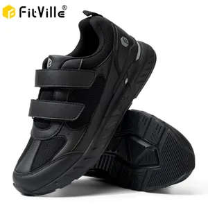 FitVille Sapatos para diabéticos para homens, largura extra larga, fechamento ajustável, tênis para caminhada, para alívio da dor nos pés, inchados