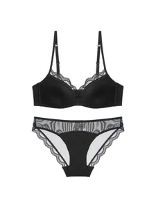 Summer Seamless Lace Bra Set for Small Bust Soft Wire Anti-Sagging Slimming Bralette & Panty Lightweight Lingerie Sexy Set